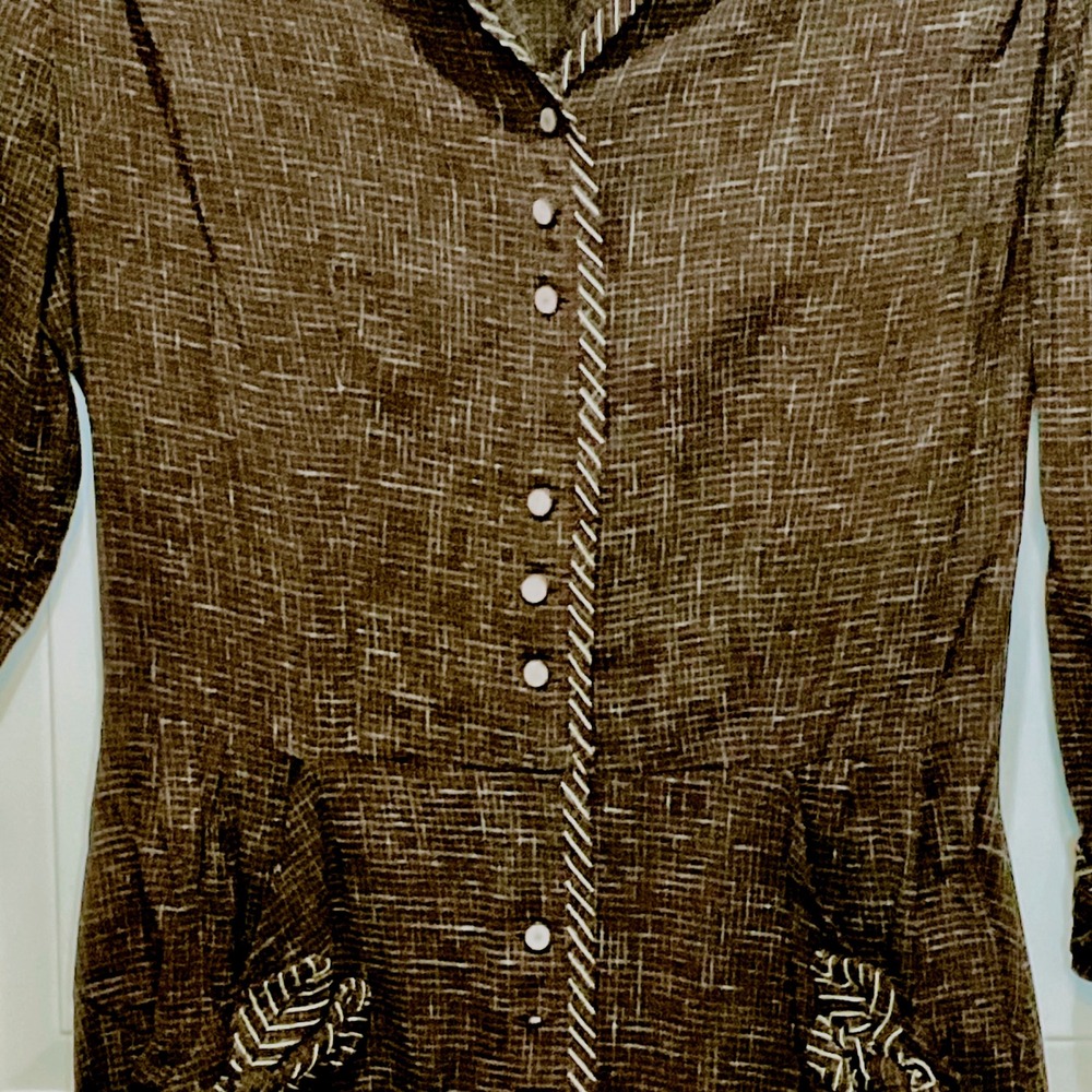 TONI TODD Original vintage 1940s brown button up rayon bows‎ maxi pockets dress - Picture 3 of 16